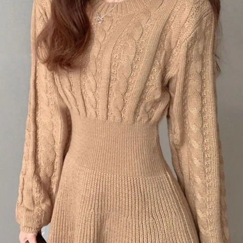 Load image into Gallery viewer, Vintage Knitted Sweater Dress Women Autumn Winter Warm Wrap Slim Short Mini Dresses Party Fashion New In
