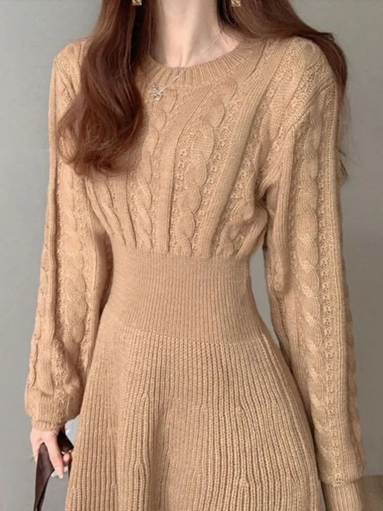 Vintage Knitted Sweater Dress Women Autumn Winter Warm Wrap Slim Short Mini Dresses Party Fashion New In