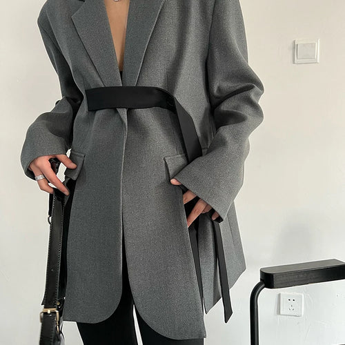 Load image into Gallery viewer, Women Gray Ribbon button Slit Elegant Big Size Blazer New Lapel Long Sleeve Jacket Fashion Tide Spring Autumn 2025 5W1003
