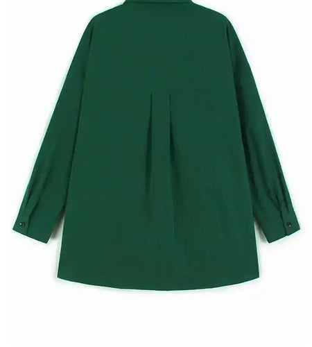 Women Green Drawstring Big Size Color-block Blouse New Lapel Long Sleeve Shirt Fashion Tide Spring Autumn 2025 1DH9382