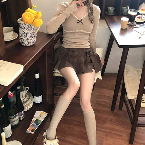 Load image into Gallery viewer, y2k Top Women Fairycore Clothes Lace Trim Long Sleeve Halter Neck T Shirt with Bow 2000s Coquette Clothing Streetwear
