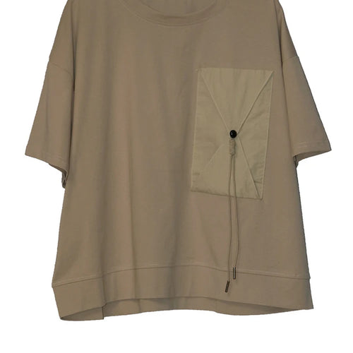 Load image into Gallery viewer, Women Black Pocket Spliced Big Size Casual T-shirt New Round Neck Short Sleeve Fashion Tide Spring Summer 2025 1DJ0898
