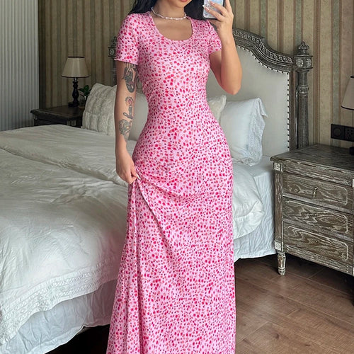 Load image into Gallery viewer, Elegant Ribbed Floral Print Square Collar Short Sleeve Bandage Sexy Maxi Dress Women Clothes Birthday Party Festival
