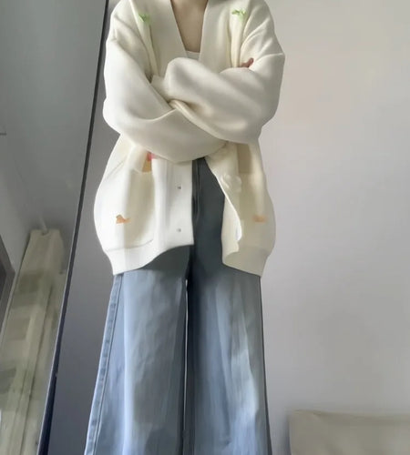 3D Flower Y2k Aesthetic Knitted Grunge Cardigan 2025 Autumn Oversize Loose Contrast Women Sweater Bow Harajuku Cardigans Femme