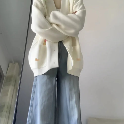 Load image into Gallery viewer, 3D Flower Y2k Aesthetic Knitted Grunge Cardigan 2025 Autumn Oversize Loose Contrast Women Sweater Bow Harajuku Cardigans Femme
