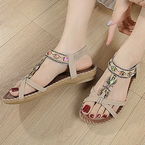 Load image into Gallery viewer, Women&#39;s Sandals Bohemia Style Gemstone Sandals Summer 2025 Low Heels Shoes Woman Beach Footwear Summer Shoes Sandalias De Mujer
