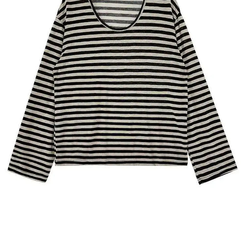 Load image into Gallery viewer, Women Apricot Striped Color-block Big Size Casual T-shirt New Round Neck Long Sleeve Fashion Spring Autumn 2025 1DH6803
