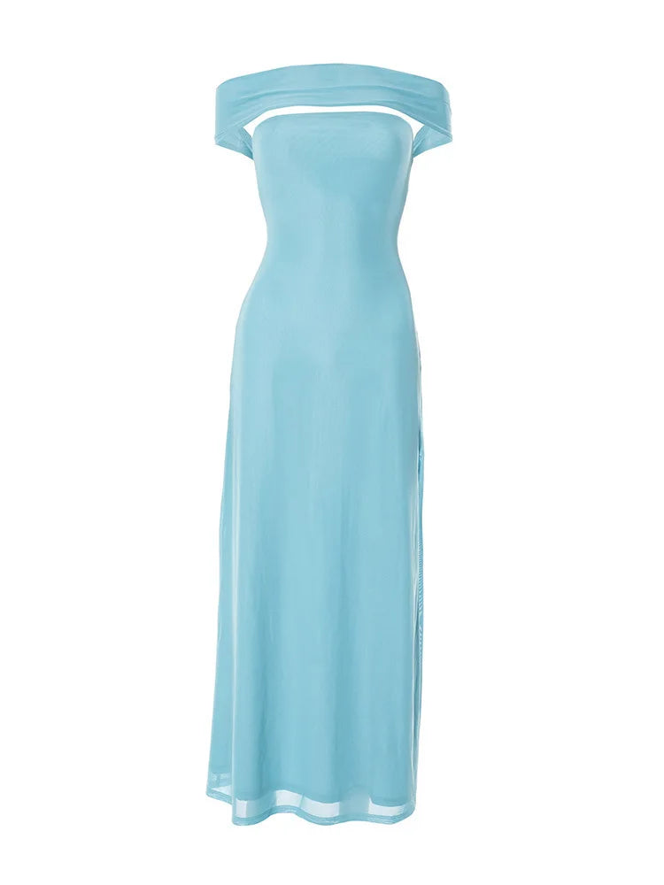 Off-shoulder Strapless Sexy Maxi Dress Women Gown Fashion  Sleeveless Backless High Waist Split Club Party Long Dress