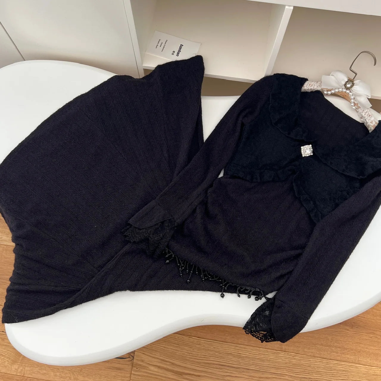 French Retro Women Beige Lace Long Sleeved Tassels Festival Party Dress Autumn Winter Black Slim Ruffles Package Hip Dress Trend