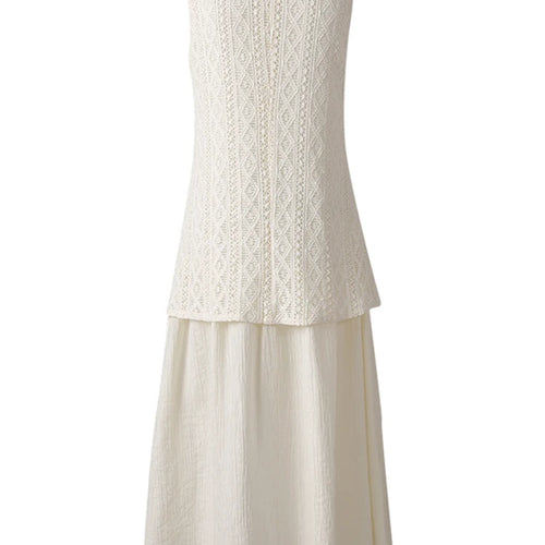 Load image into Gallery viewer, Women Beige Knitting Spliced Elegant Midi Vest Dress New Round Neck Sleeveless Fashion Tide Spring Summer 2025 CPG3068
