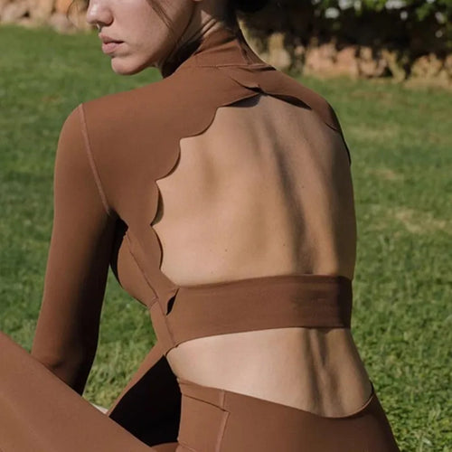 Load image into Gallery viewer, 2025 Pad Lace Tight Tank Top Women Hollow Out Backless Nude Long Sleeve Yoga Shirt Outdoor Sports Fitness Running T-shirts
