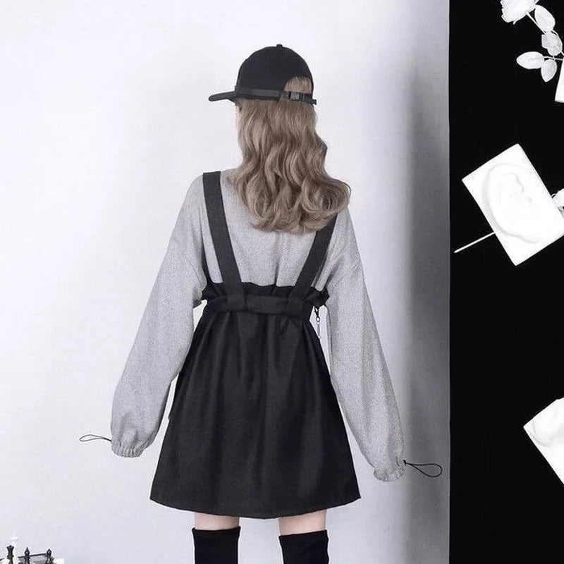 Gothic Punk Mini Dress Women Streetwear Spring Fashion Goth Harajuku Dress 2021 Egirl Long Sleeve Korean Style Kpop