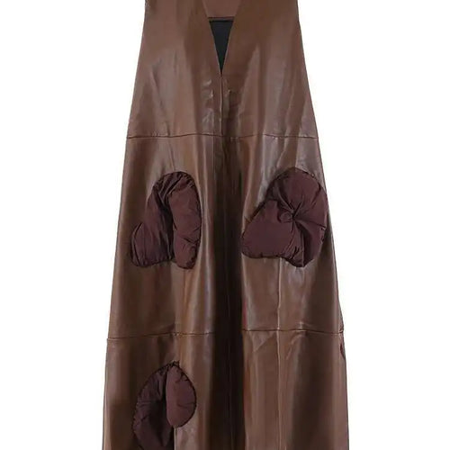 Load image into Gallery viewer, Women Black  Pu Leather Pockets Big Size Long Vest Dress New V-Neck Sleeveless Fashion Tide Spring Autumn 2025 CPG2085
