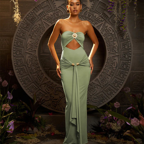 Load image into Gallery viewer, Hollow Out Backless Sexy Maxi Dress Women Gown Summer New Off-shoulder Strapless Sleeveless Ruched Club Long Dress
