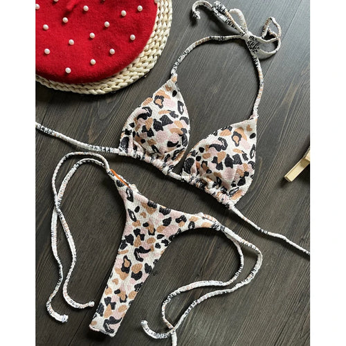 Load image into Gallery viewer, Thong Swimsuit Women Halter Micro Bikini Set 2024 Cherry Print Swimwear Biquini Brazilian Bathing Suit Beachwear
