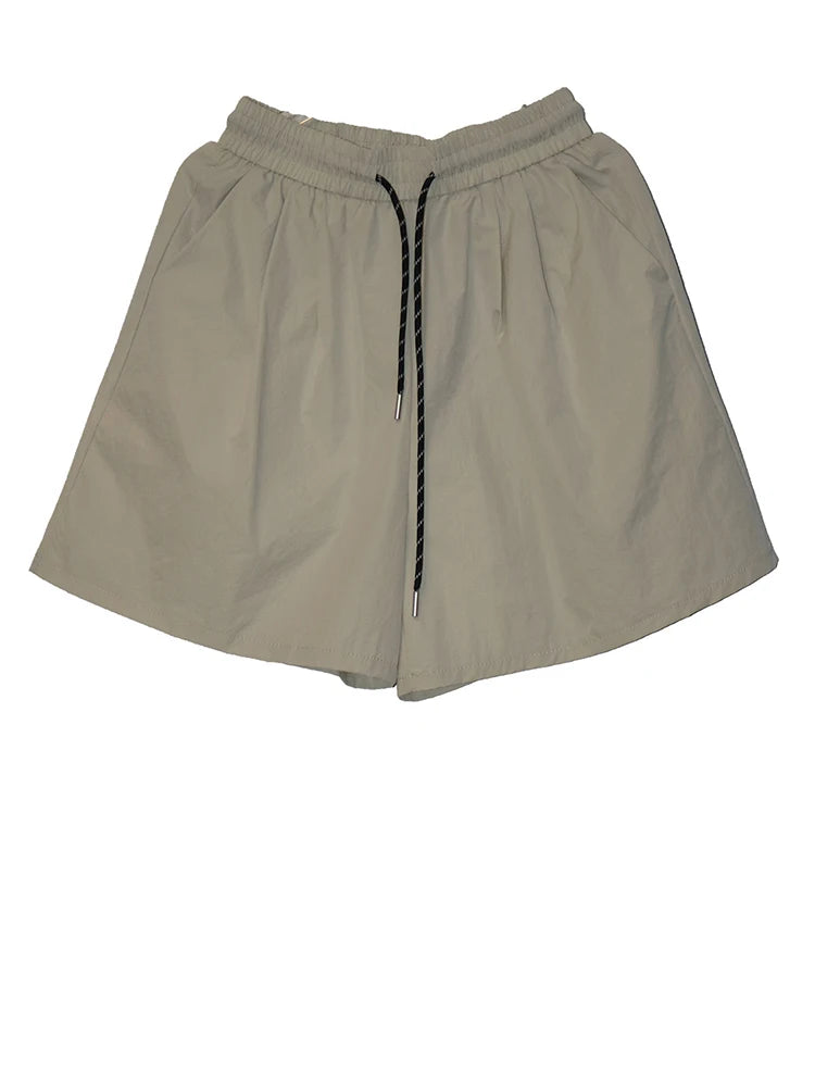 Women White Drawstring Pocket Casual Wide Leg Shorts New High Waist Trousers Fashion Tide Spring Summer 2025 1DJ1389