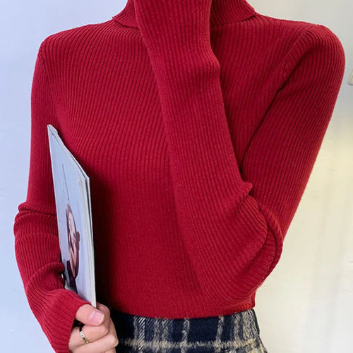 Load image into Gallery viewer, New 2025 Women Pullover Turtleneck Sweater Autumn Long Sleeve Slim Elastic Korean Simple Basic Cheap Jumper Solid Color Top
