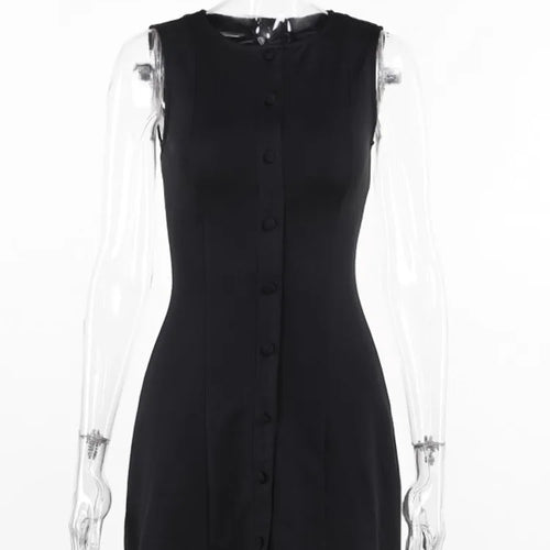 Load image into Gallery viewer, Fashion Sleeveless Sexy Mini Dress For Women New O Neck Single-btrasted Bodycon Club Party Tank Dress Femme Clothes
