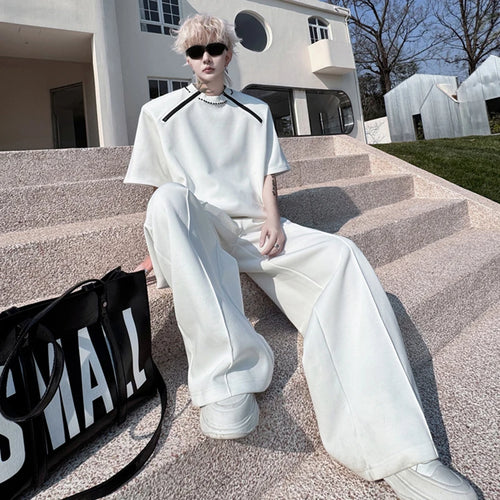 Load image into Gallery viewer, Men&#39;s Pants Set New Summer Contrast Colors Rivet Zipper Design Short Sleeved Sweatshirt Casual Straight Leg Pants 9W1798
