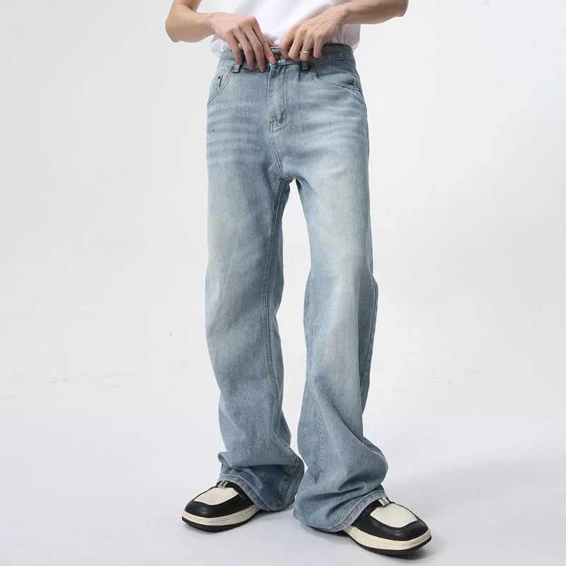 Boot Cut Men's Jeans New Trendy Wahsed Gradient Color Wide Leg Male Denim Pants Summer Casual Trousers Trend 9C6170