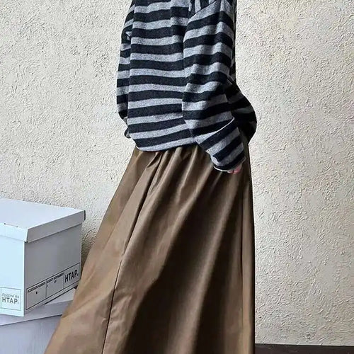 Load image into Gallery viewer, High Elastic Waist Coffee Pu Leather Vintage Long A-line Half-body Skirt Women Fashion Tide New Spring Autumn 2025 1DH7198
