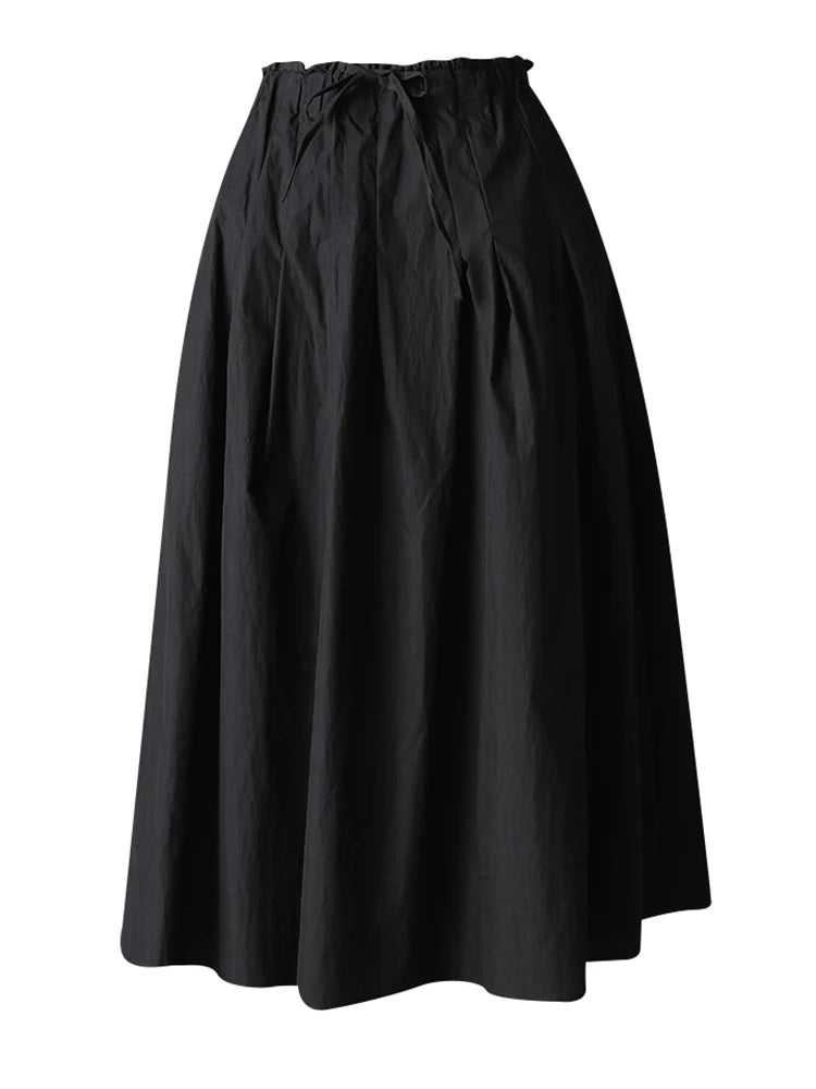 High Elastic Waist Black Bandage Pleated Pocket A-line Half-body Skirt Women Fashion Tide New Spring Autumn 2025 CPG3176