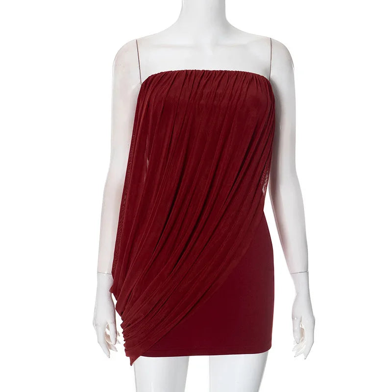 Strapless Off-shoulder Sleeveless Sexy Mesh Slim Mini Dress For Women Patchwork Backless High Waist Club Party Dress