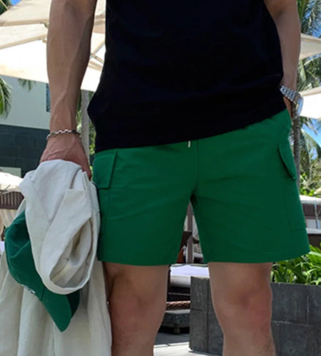 Summer Men's Cargo Shorts Knee Length Lace-up Loose Casual Straight Overalls Trendy Temperament Men Tide 9C6479