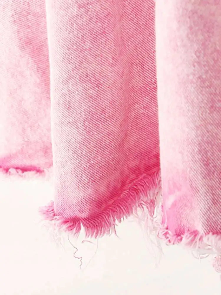 High Waist Rose Red Denim Hem Burr Pocket Long Casual Half-body Skirt Women Fashion Tide New Spring Autumn 2025 1DF9443