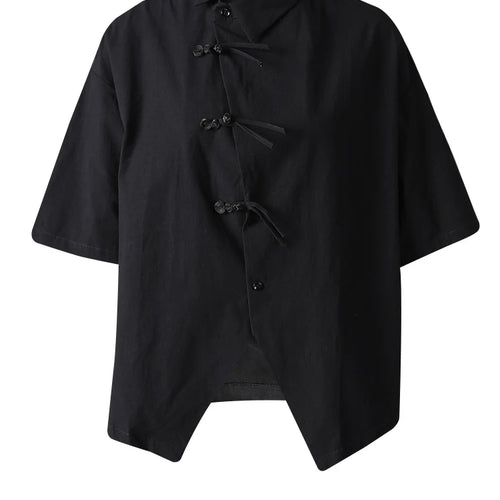 Load image into Gallery viewer, Women White Buckle Irregular Thin Big Size Blouse New Lapel Short Sleeve Shirt Fashion Tide Spring Summer 2025 CPG3164
