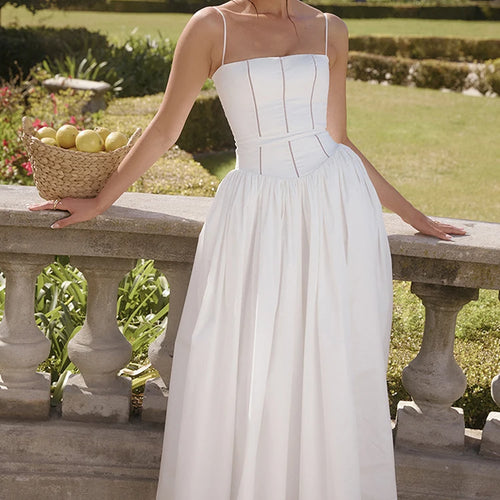 Load image into Gallery viewer, Elegant White Sundress Spaghetti Strap Backless Midi Dress For Women Fashion Sleeveless A-line Loose Long Dress New
