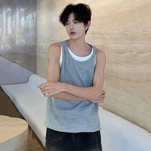 Load image into Gallery viewer, Fashion Men&#39;s Loose Tank Tops Round Neck Sleeveless Cotract Color Casual Male Clothing Simple Summer 9C6327
