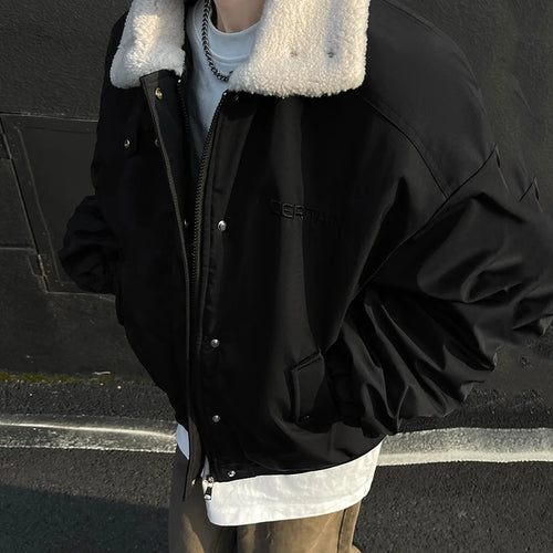 Load image into Gallery viewer, American Style Men&#39;s Cotton Padded Jackets Lamb Wool Thick Lapel Solid Color Buttons Male Coats Fashion 2024 Winter 9C8934
