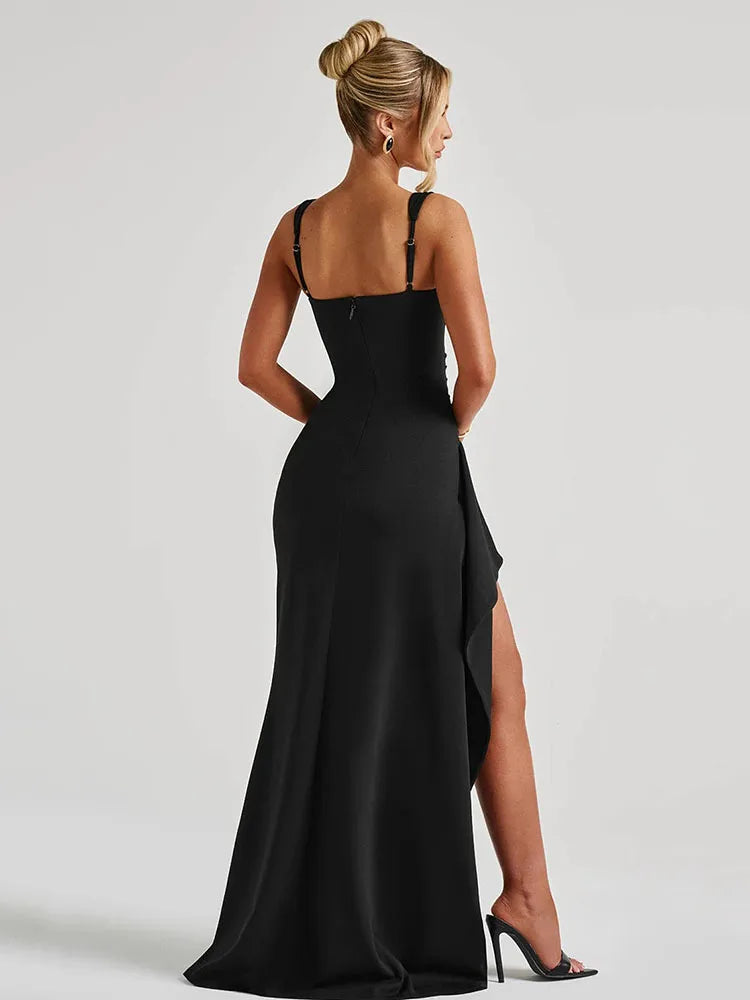 Elegant Sleeveless Bodycon Split Party Club Evening Dress Women Sexy Bareback Slimming Vestido Spring New Female 2025