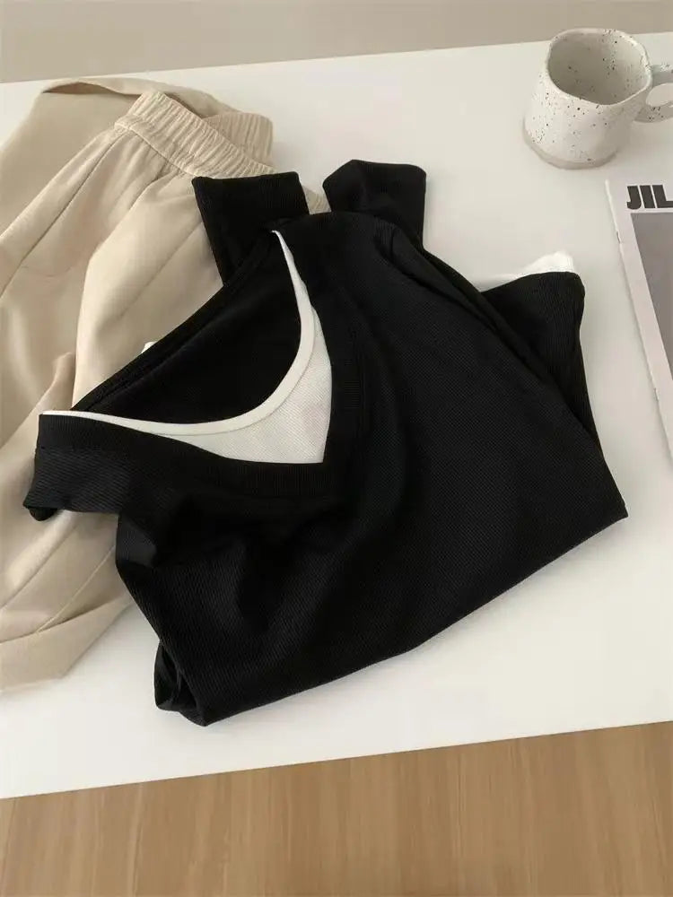 Korean Fashion Women's Patchwork Round Neck Versatile Cotton T Shirt Autumn Long Sleeves Vacation Pullovers Tops Casual Simple