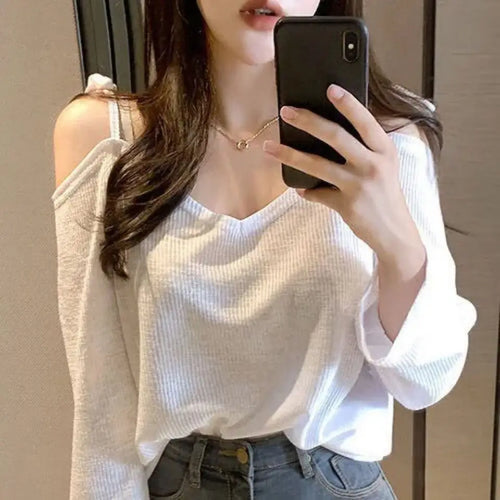 Load image into Gallery viewer, Ropa Mujer Oversized Shirts for Women Bandage Off Shoulder Summer Tees Y2k Tops V-neck Casual Fashion Korean White Tshirt
