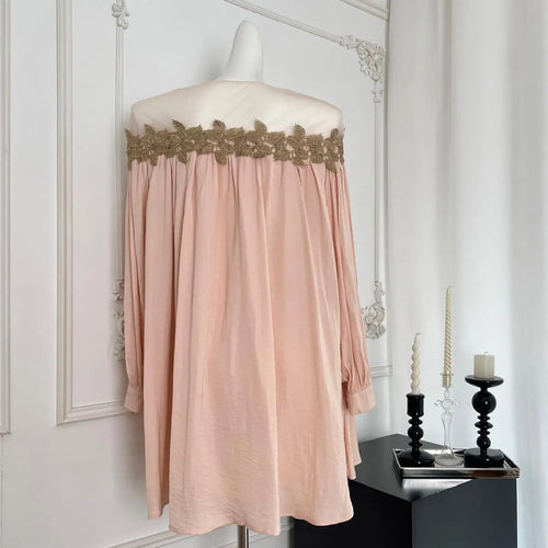 Load image into Gallery viewer, Vintage Women's Elegant Pink Patchwork Mini Dress Autumn French Long Sleeve Round Neck Vacation Pleated Short Dress Popular Chic
