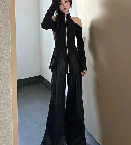 Sexy Fairy Off-the-shoulder Streetwear Slim T-shirts Grunge Knitted Y2k Aesthetic Tees Harajuku Vintage Casual Split Tops Women