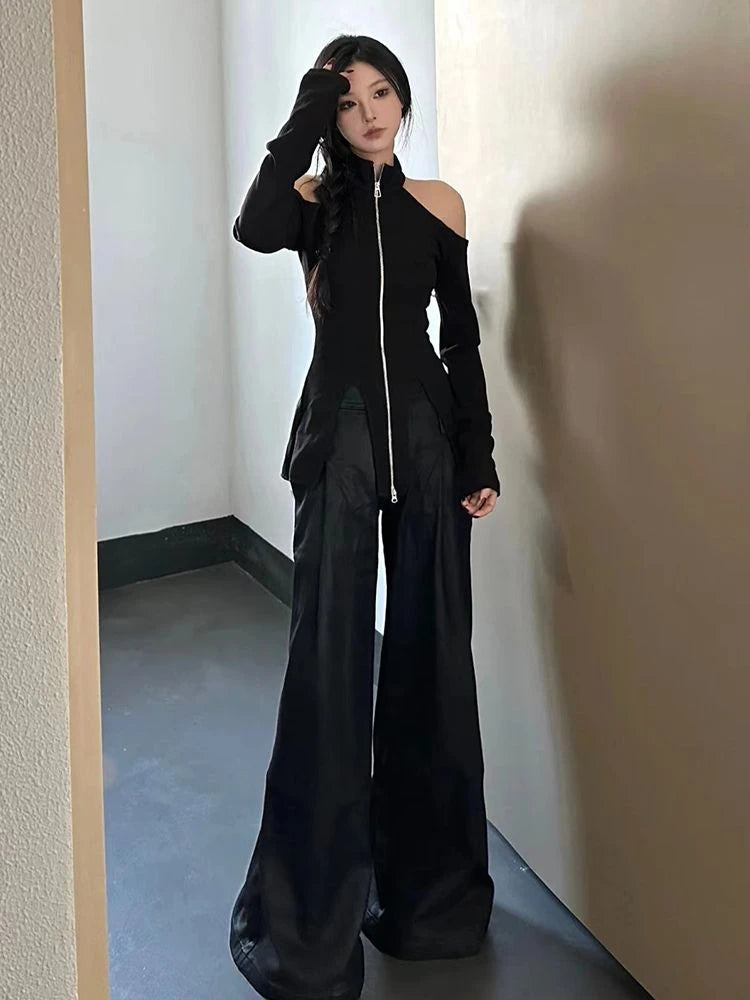 Sexy Fairy Off-the-shoulder Streetwear Slim T-shirts Grunge Knitted Y2k Aesthetic Tees Harajuku Vintage Casual Split Tops Women