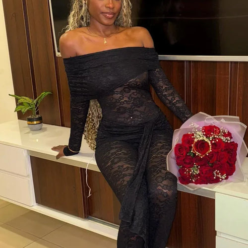 Load image into Gallery viewer, Elegant Off Shoulder Long Sleeved Lace Up Jumpsuit Party Club Jumpsuit Backless Lace See Through Jumpsuit Spring New2025

