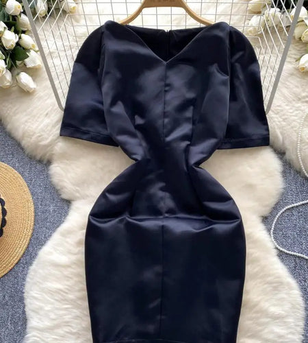 Summer French Black Temperament Mini Dress Women Elegant V Neck Short Sleeve Slim Chic Wrapped Hip Dress Korean Simplicity Trend