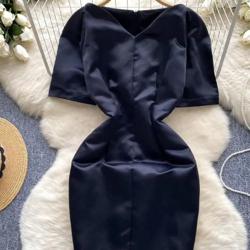 Load image into Gallery viewer, Summer French Black Temperament Mini Dress Women Elegant V Neck Short Sleeve Slim Chic Wrapped Hip Dress Korean Simplicity Trend
