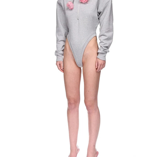 Load image into Gallery viewer, Solid Spliced 3D Flower Fashion Jumpsuit Hoodies for Women Round Neck Long Sleeves Patchwork Zipper Hoodie Female
