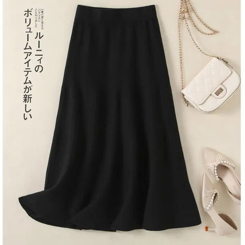 Load image into Gallery viewer, Korean Fashion 2024 Autumn Winter Ladies New Solid Elegant Elastic High Waist Pleated Long Skirt Women Slim Knitted A-line Skirt
