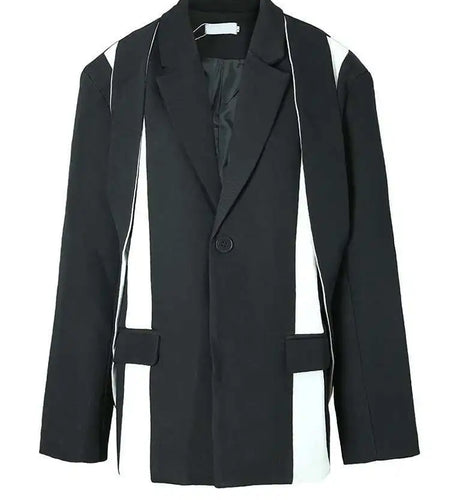 Women Black Color-block Big Size Blazer New Lapel Long Sleeve Loose Fit Jacket Fashion Tide Spring Autumn 2025 1DF3108