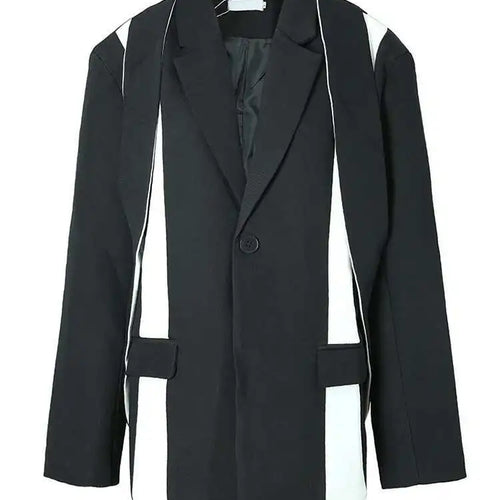 Load image into Gallery viewer, Women Black Color-block Big Size Blazer New Lapel Long Sleeve Loose Fit Jacket Fashion Tide Spring Autumn 2025 1DF3108
