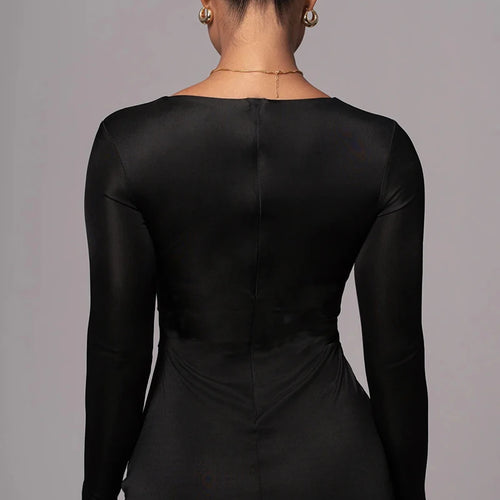 Load image into Gallery viewer, Hollow out long sleeve sexy maxi dress for women fashion solid V neck back split bodycon club long dress elegant
