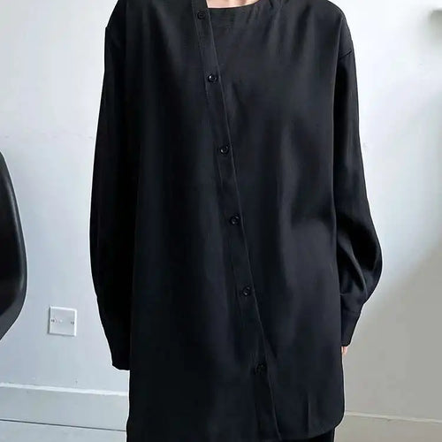 Load image into Gallery viewer, Women Black Irregular Button Elegant Big Size Blouse New Round Neck Long Sleeve Shirt Fashion Spring Autumn 2025 1DH6986
