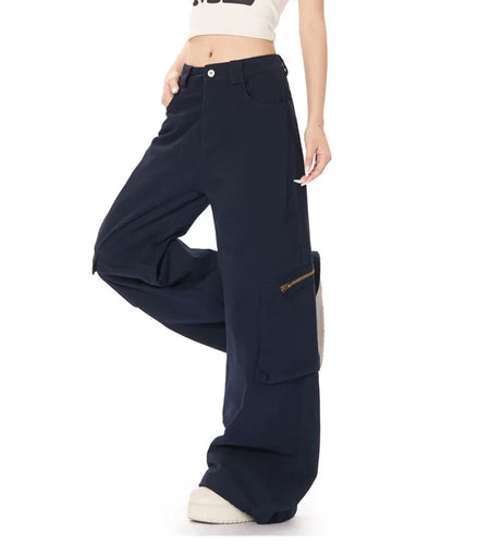 Men's Cargo Pants New American Style Straight Leg Trend High Street Stylish Solid Color Multi Pockets Male Clothing 9W1922