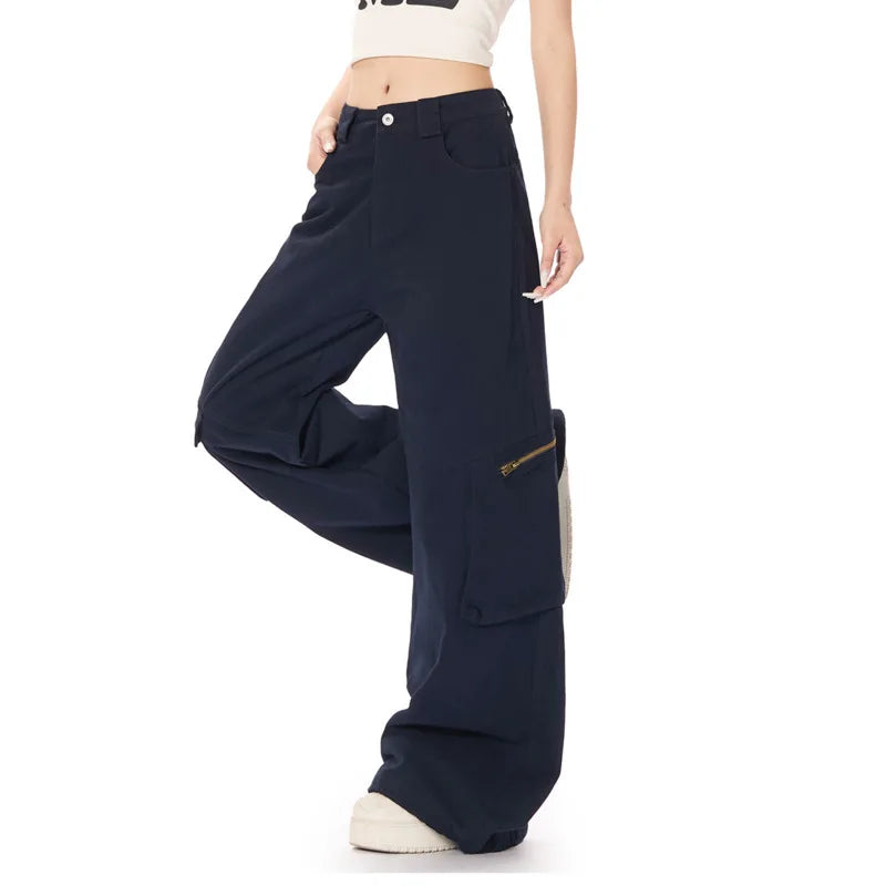 Men's Cargo Pants New American Style Straight Leg Trend High Street Stylish Solid Color Multi Pockets Male Clothing 9W1922